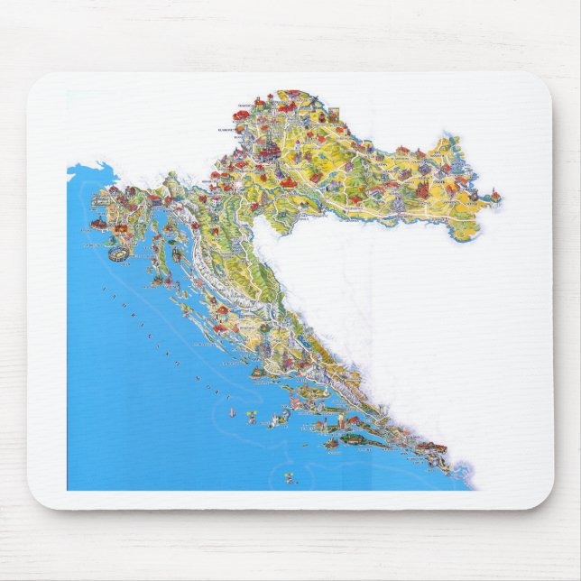 Croatia touristic map, hrvatska turistička mapa mouse pad (Front)