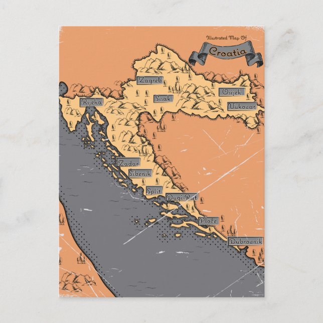 Croatia Vintage old map Announcement Postcard (Front)