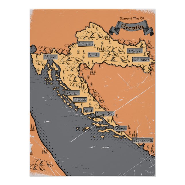 Croatia Vintage old map Poster (Front)