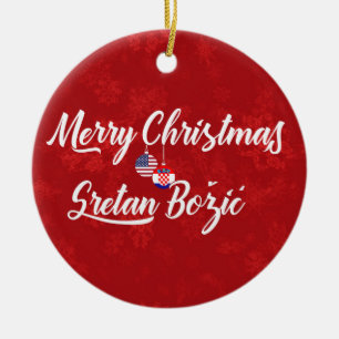Croatian American Holiday Decoration, Sretan Božić Ceramic Tree Decoration