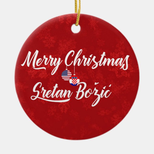 Croatian American Holiday Decoration, Sretan Božić Ceramic Tree Decoration (Front)