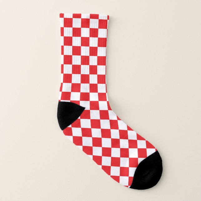 Croatian Chequerboard Red White Pattern Socks (Left Inside)