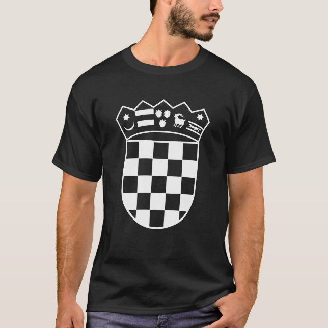 Croatian Chequerboard Symbol Black and White T-Shirt (Front)