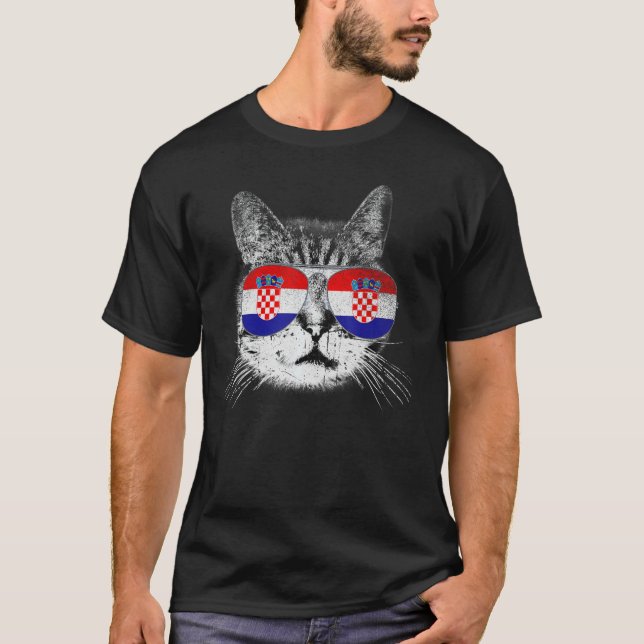 Croatian Croatia Flag Country Roots Cat Lover Prid T-Shirt (Front)