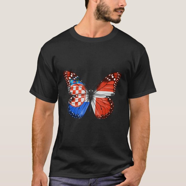 Croatian Danish Flag Butterfly T-Shirt (Front)