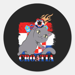 Croatian Flag Cat Croatian Soccer Croatian Roots C Classic Round Sticker