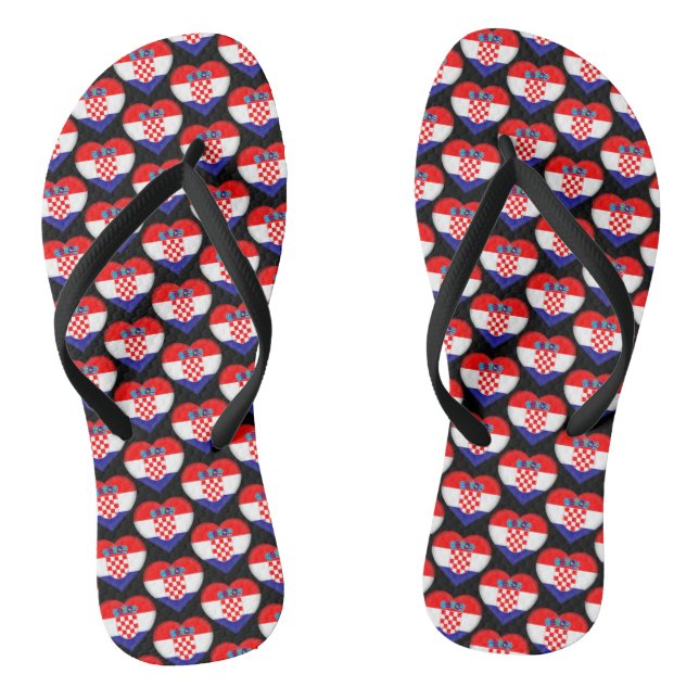 Croatian Flag Colours Hearts Pattern Patriotic Thongs (Footbed)