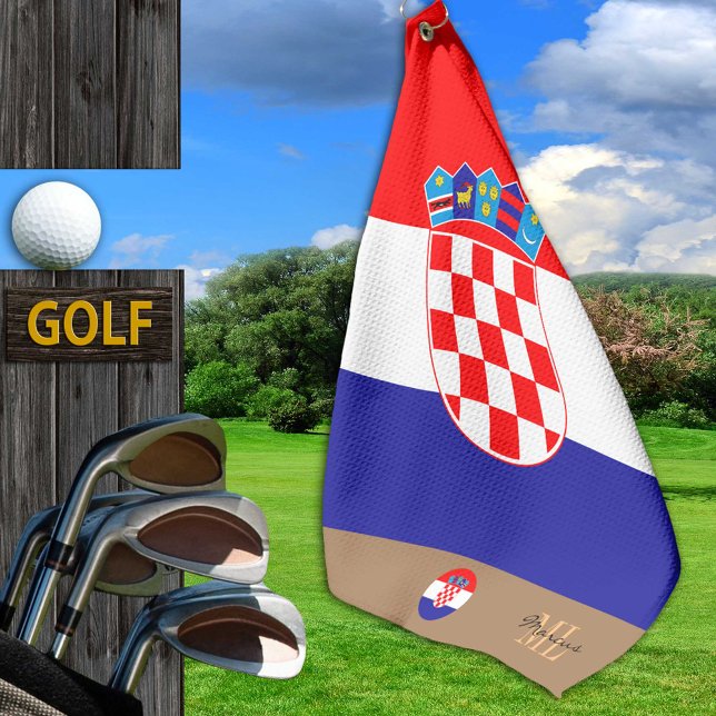Croatian flag & Croatia, monogrammed / Golf Towel (Creator Uploaded)