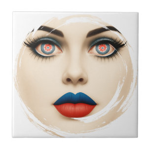 Croatian Flag Face – Eyes & Lips Pop Art Portrait Ceramic Tile