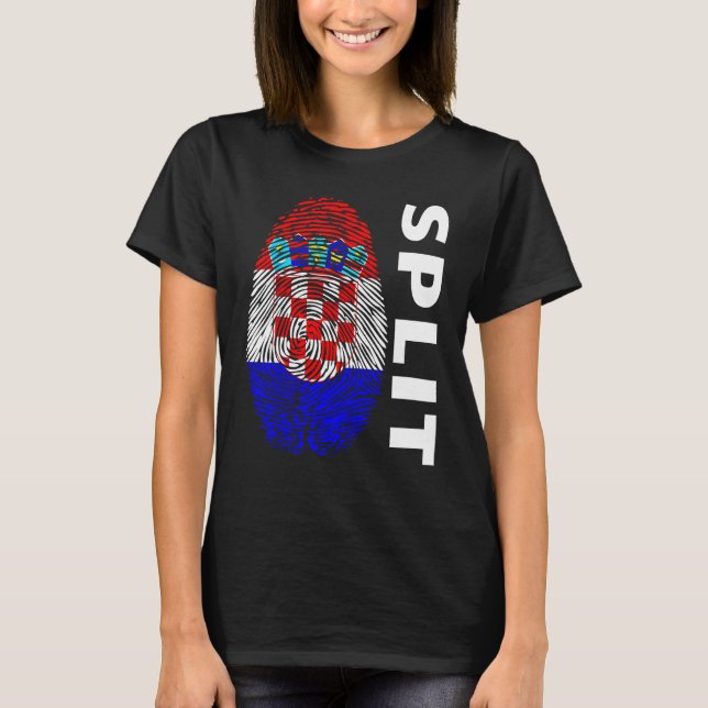 Croatian flag fingerprint motif split T-Shirt (Front)