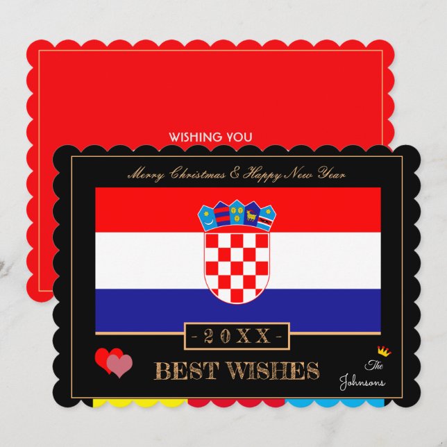 Croatian Flag & Happy New Year/Best Wishes Croatia Holiday Card (Front/Back)