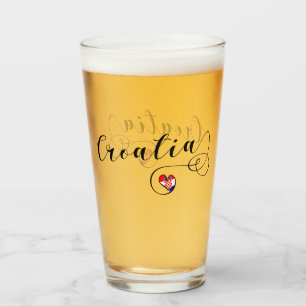 Croatian Flag Heart, I Love Croatia Glass