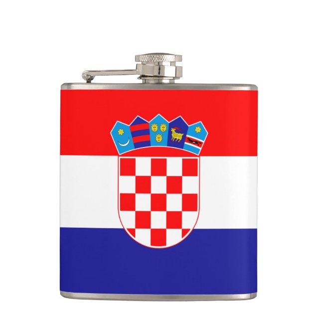 Croatian Flag & Heart, travel Croatia /sports fans Hip Flask (Front)