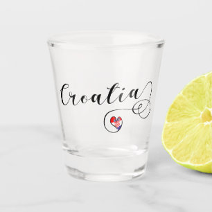 Croatian Flag in Heart, Croatia Shot Glass