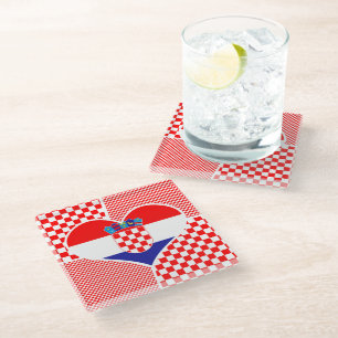 Croatian Flag in Heart Glass Coaster