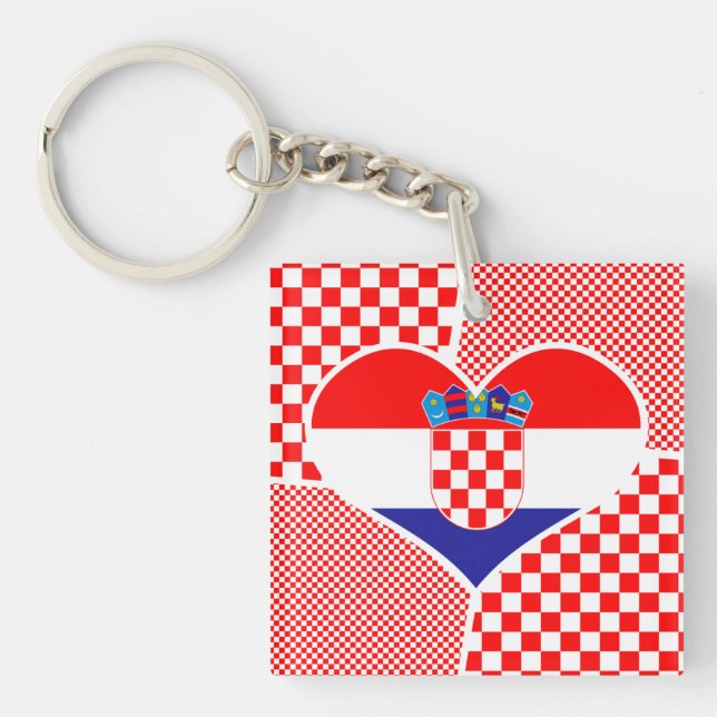 Croatian Flag in Heart Hrvatska Zastava Key Ring (Front)