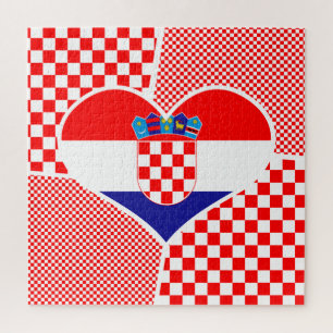 Croatian Flag in Heart Shaped Collage Jigsaw Puzzl Jigsaw Puzzle