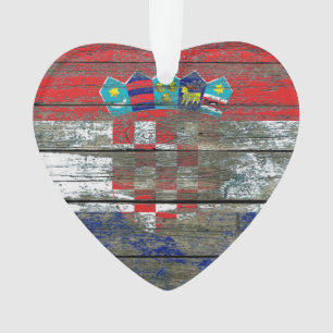 Croatian Flag on Rough Wood Boards Effect Ornament