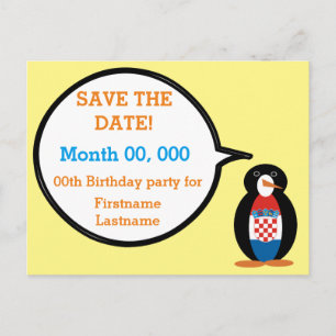 Croatian Flag Talking Ms Penguin Personalised Announcement Postcard