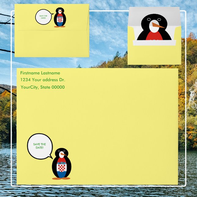 Croatian Flag Talking Ms Penguin Personalised  Envelope (Creator Uploaded)
