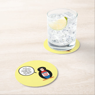 Croatian Flag Talking Ms Penguin Personalised Round Paper Coaster