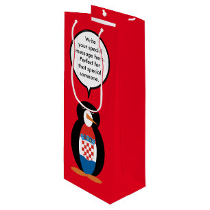 Croatian Flag Talking Ms Penguin Personalised Wine Gift Bag