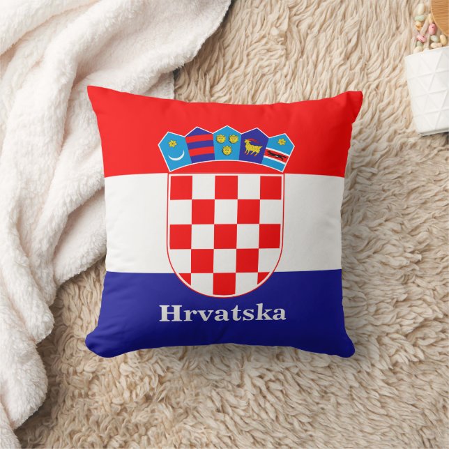Croatian Flag With Custom Text Cushion (Blanket)