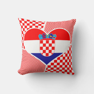 Croatian Flag with Red Checkers Heart Collage Cushion