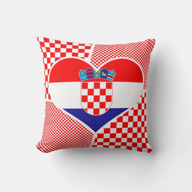 Croatian Flag with Red Checkers Heart Collage Cushion (Front)