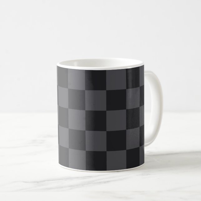 Croatian Geometric Black Grey Chequered Pattern Coffee Mug (Front Right)