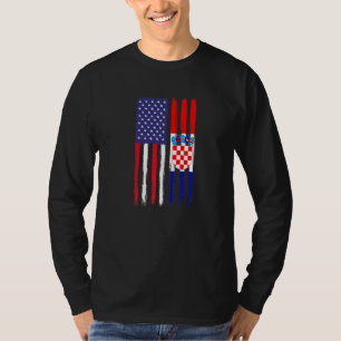 Croatian Roots Half American Flag Patriotic Croati T-Shirt