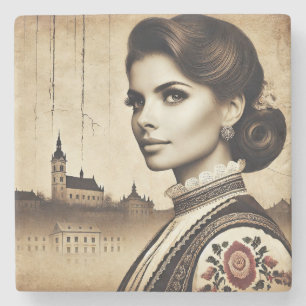 Croatian Roots with Colorful Motif women Stone Coaster