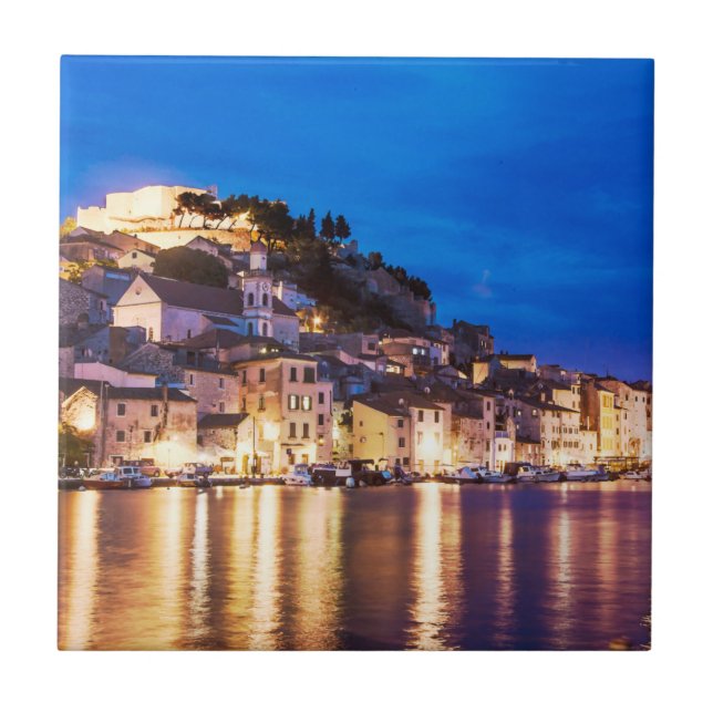 Croatian town Sibenik at night Ceramic Tile (Front)