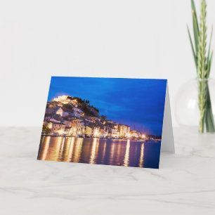 Croatian town Sibenik at night Holiday Card