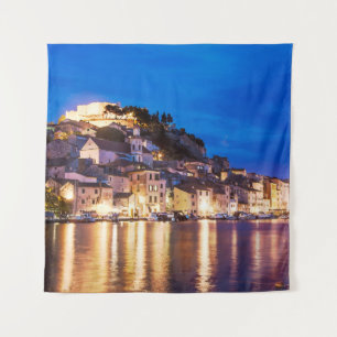 Croatian town Sibenik at night Tapestry