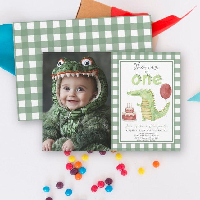 Croc Party | Cute Crocodile First Birthday Invitation (Creator Uploaded)