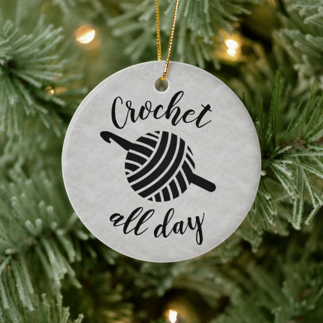 Crochet All Day Yarn Ball + Hook Crafts Ceramic Ornament (Tree)