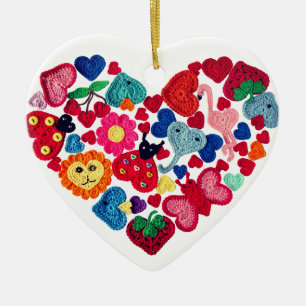 Crochet Appliques Heart Ornament