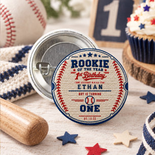 Crochet Baseball Ticket 1st Birthday baby boy 3 Cm Round Badge