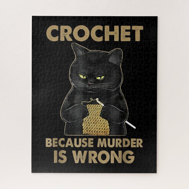 Crochet Because Murder Is Wrong Crochet Black Cat Jigsaw Puzzle (Vertical)