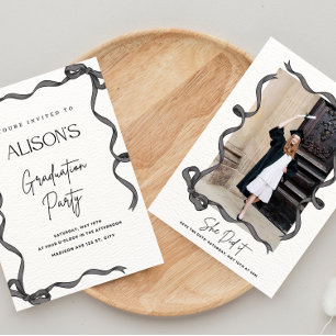 Crochet Black Bow Graduation Invitation