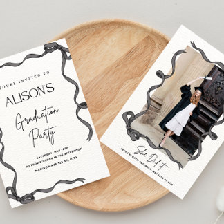 Crochet Black Bow Graduation Invitation