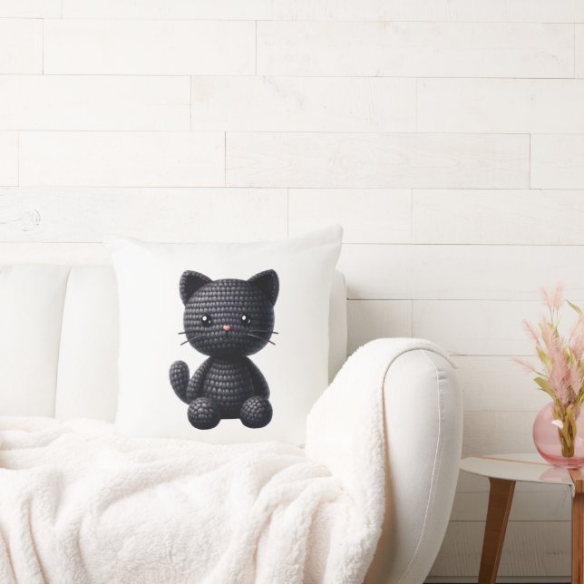 Crochet Black Kitten Cushion (Couch)