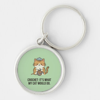 Crochet Blue Hat Yarn Ball Ginger Cat Design Key Ring
