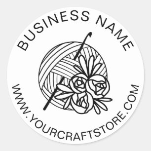 Crochet Business Website Custom Name Floral Classic Round Sticker