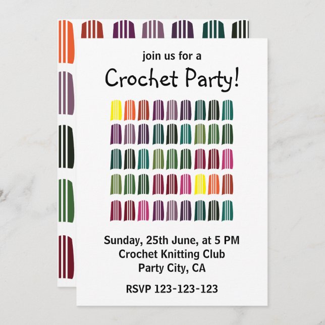 Crochet Colourful Knitting Yarn Crochet Party Invitation (Front/Back)