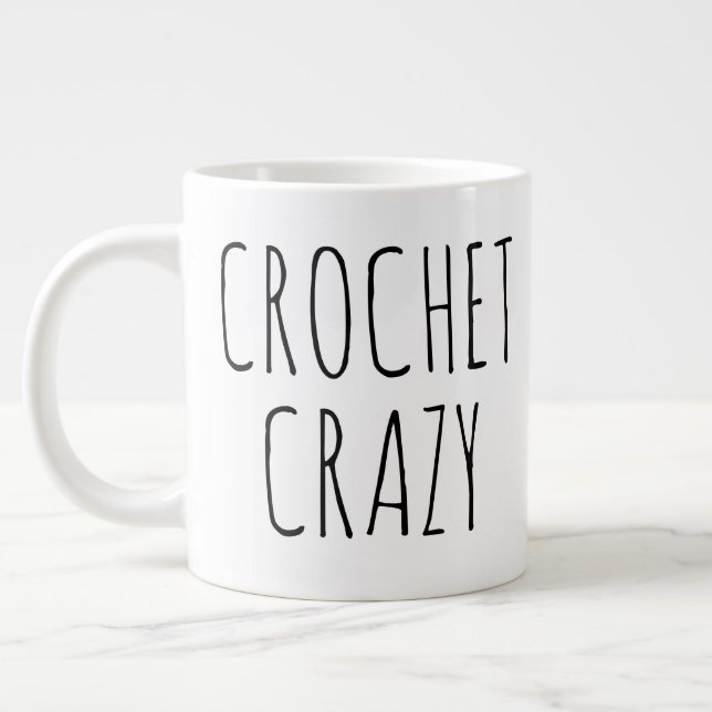 "Crochet Crazy" Simple Modern Farmhouse Large Coffee Mug (Left)
