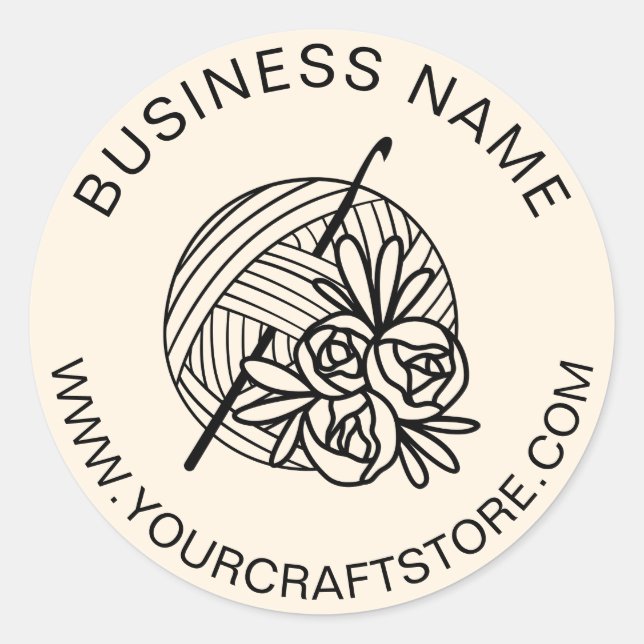 Crochet Crocheting Website Custom Business Name Classic Round Sticker (Front)