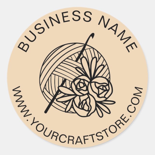 Crochet Crocheting Website Custom Business Name Classic Round Sticker (Front)