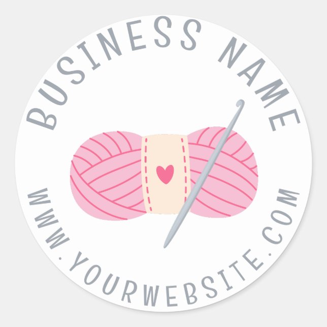 Crochet Crocheting Website Custom Business Name Classic Round Sticker (Front)